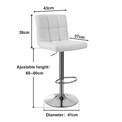 Taburetes de Bar, Juego de 2, taburetes de Bar de Altura Regulable, taburetes de Bar de Cuero de imitación, Silla giratoria de 360 ​​°, sillas de Cocina con Respaldo y reposapiés(Blanco)