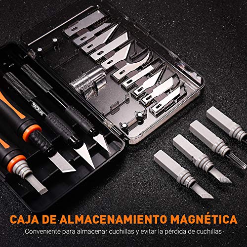 TACKLIFE - 22 Pcs Cuchillos Artesanales para Manualidades, Cúter Carving Craft, 4 Hojas de Mango, 18 Hojas, Adecuado para Papel, Madera de Balsa, Plástico, Tela, Tablero de Espuma etc - CKH01