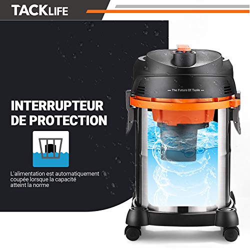 TACKLIFE Aspirador Seco Húmedo, 1200W 20L Compacto Aspiradora Hogar con silenciador, Ahorro de energía, para Uso en el hogar o vehículos