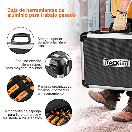 TACKLIFE Cajas de Herramientas de Aluminio,136Pcs Multifuncional Juego de Herramientas de Mano,Juego de Destornilladores de Precisión, Martillo, Alicates-HHK4B