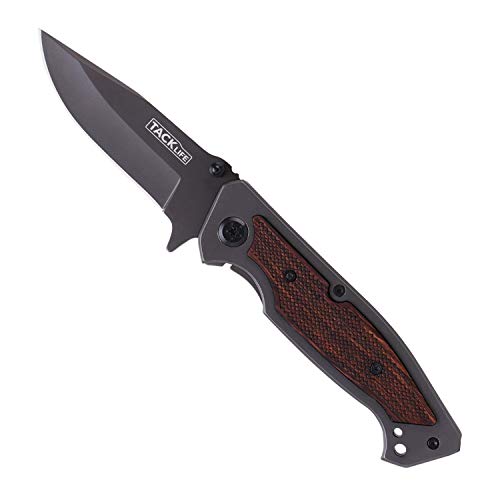 TACKLIFE FK01 Cuchillo Plegable Avanzado, Navaja de Acero Inoxidable de Bolsillo, con Mango de Metal y Madera, Diseño Elegante y Distintivo