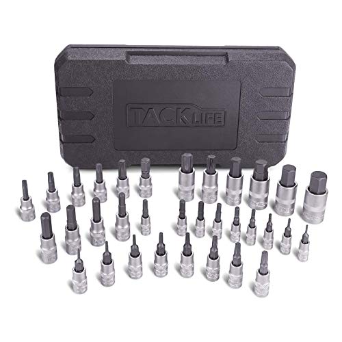 TACKLIFE Juego de llave de vaso, Hexagonales Profesional, 33 Piezas(16pcs Torx, 17pcs Hexagonales), Aleado S2, Alta Precisión, Para Reparar Motocicletas, Coche, Muebles, Electrodomésticos - HBS1C