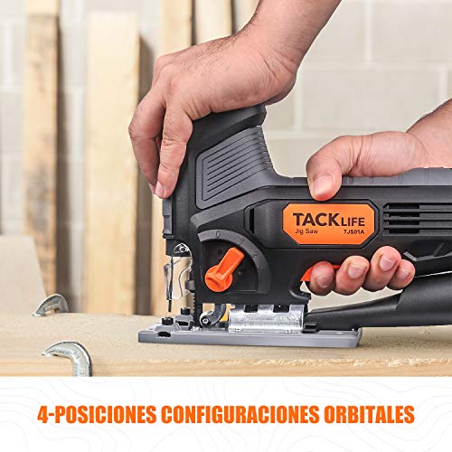 TACKLIFE Sierra de Calar, 600W con Base de Aluminio, 800~3000RPM, Sierra de Caladora, Velocidad Variable (1-6), 3 Hojas, Profundidad de Corte: Madera 80mm, Metal 8mm, Cambio de Hojas Rápido - TJS01A