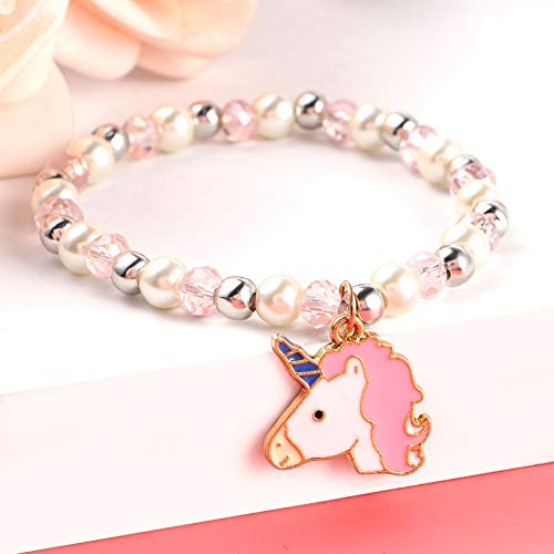 Tacobear 12 Piezas Pulseras Amistad Pulsera Niña Pulsera Unicornio Cristal Perlas Animales Colgante Pulseras Princesa Joyas Fiesta Cumpleaños Regalo para Niña Niños (Sola Capa)