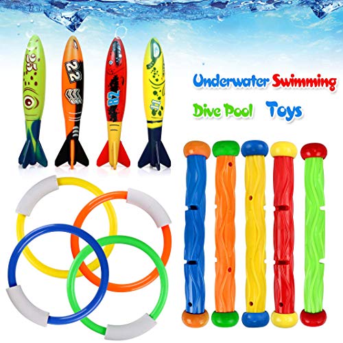 Tacobear 13pcs Juguete de Buceo 4pcs Anillos de Buceo 4pcs Torpedos Bandidos 5pcs Palos de Buceo Juguetes para Piscina Natación Subacuática Verano Juegos para niño (Estilo clásico)