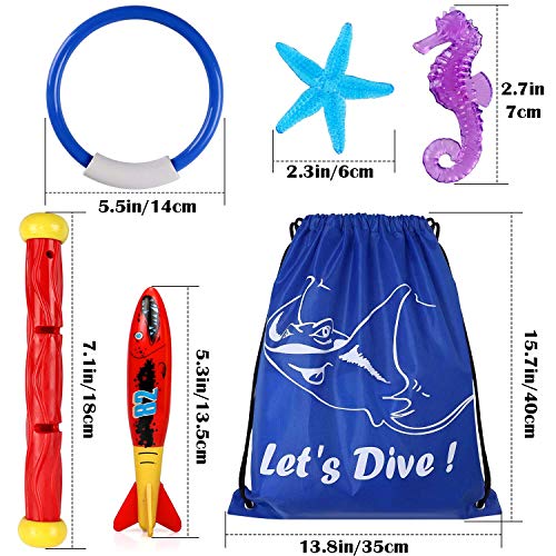 Tacobear 13pcs Juguete de Buceo 4pcs Anillos de Buceo 4pcs Torpedos Bandidos 5pcs Palos de Buceo Juguetes para Piscina Natación Subacuática Verano Juegos para niño (Estilo clásico)