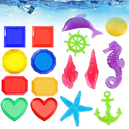 Tacobear 13pcs Juguete de Buceo 4pcs Anillos de Buceo 4pcs Torpedos Bandidos 5pcs Palos de Buceo Juguetes para Piscina Natación Subacuática Verano Juegos para niño (Estilo clásico)