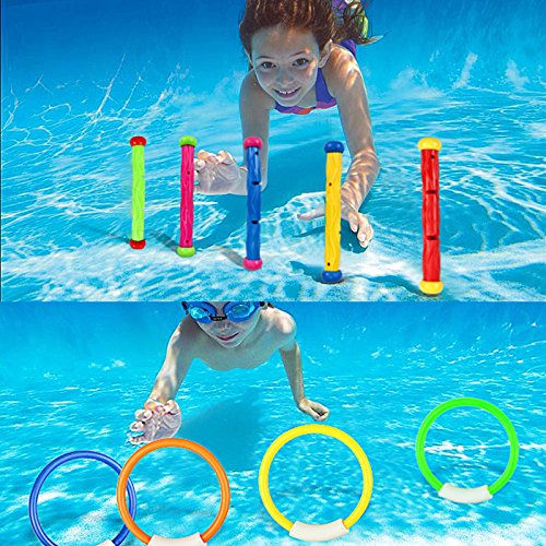 Tacobear 13pcs Juguete de Buceo 4pcs Anillos de Buceo 4pcs Torpedos Bandidos 5pcs Palos de Buceo Juguetes para Piscina Natación Subacuática Verano Juegos para niño (Estilo clásico)