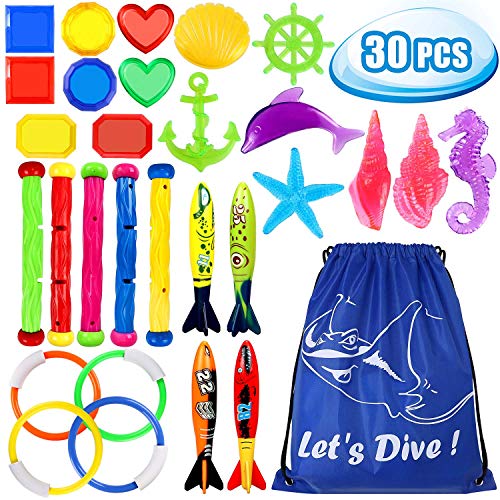 Tacobear 13pcs Juguete de Buceo 4pcs Anillos de Buceo 4pcs Torpedos Bandidos 5pcs Palos de Buceo Juguetes para Piscina Natación Subacuática Verano Juegos para niño (Estilo clásico)