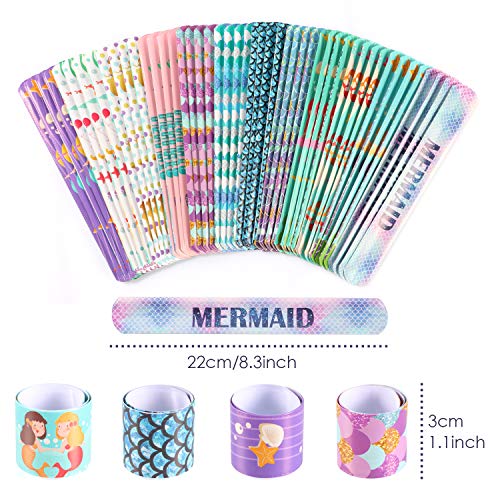 Tacobear 48 Piezas Sirena Slap Pulseras Niña Sirena Slap Bracelet Slap Bands Snap Pulsera Bofetada Juguetes Sirena Artículos de Fiesta Cumpleaños para Niños Niñas