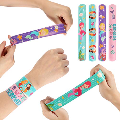 Tacobear 48 Piezas Sirena Slap Pulseras Niña Sirena Slap Bracelet Slap Bands Snap Pulsera Bofetada Juguetes Sirena Artículos de Fiesta Cumpleaños para Niños Niñas