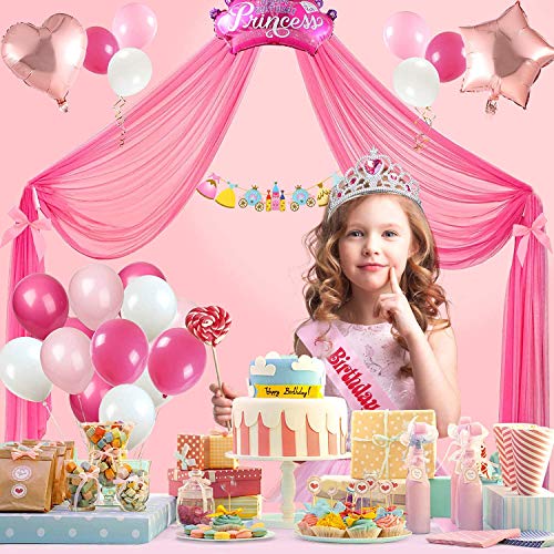 Tacobear Decoracion Cumpleaños Niña con Aluminio Globos de Cumpleaños Banda Pancarta Feliz Cumpleaños Princesa Banner de Papel Globo de Látex Cinta Rosa Tul Decoración para Fiesta Cumpleaños