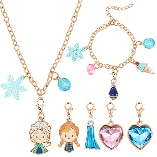 Tacobear Frozen Hacer Pulsera Collar Kit de Fabricación de Pulsera Collar DIY Joyería Elsa Anna Encantos Creación Regalos Manualidades Princesa Joyería Kit para Niñas