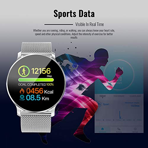 TagoBee TB11 Smartwatch Bluetooth IP68 Pulsera Inteligente Impermeable Reloj Movil HD Touch Screen Fitness Tracker Compatible con Android y iOS para Hombres Mujeres (Plata)