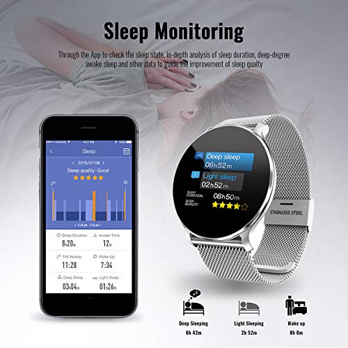 TagoBee TB11 Smartwatch Bluetooth IP68 Pulsera Inteligente Impermeable Reloj Movil HD Touch Screen Fitness Tracker Compatible con Android y iOS para Hombres Mujeres (Plata)