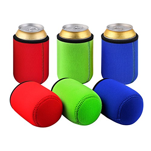 TAGVO Enfriador de latas, Cubierta de Lata de Cerveza aislada Cubierta Easy-On Puede Enfriar Juego de 6 - Color Surtido, Lavable a máquina, Duradero, Neopreno con Bordes de Tela Cosida