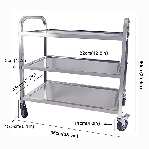 TAIMIKO - Carrito de servicio de acero inoxidable con ruedas y freno, cuatro productos a elegir (95 x 50 x 95 cm)