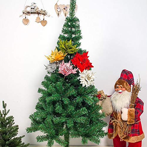 Takefuns 6 hojas artificiales de Navidad con purpurina, hojas de arce, crepé de hojas de arce, flores decorativas de simulación para árbol de Navidad, suministros de oficina, Rosa, 6 unidades