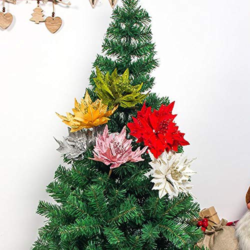 Takefuns 6 hojas artificiales de Navidad con purpurina, hojas de arce, crepé de hojas de arce, flores decorativas de simulación para árbol de Navidad, suministros de oficina, Rosa, 6 unidades