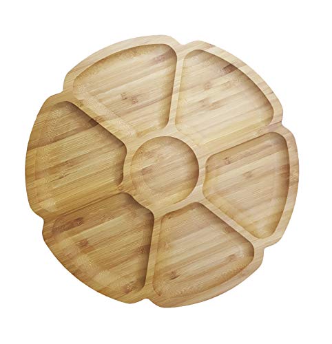 takestop® bandeja plato Flor con divisiones compartimentos 7 compartimentos de Bambú Bamboo Redondo redonda 28 cm