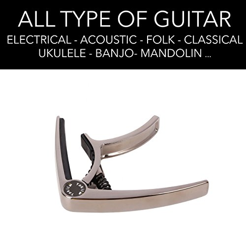 TAKIT Cejilla para Guitarra Acústica y Eléctrica - GARANTÍA DE POR VIDA - Apta para Ukelele, Banjo y Mandolina - Profesional, Alto Rendimiento - Fabricada con Aleación de Zinc - Negro