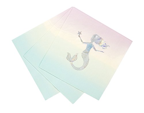 Talking Tables Nos Encanta Sirenas Servilletas 33cm con Sirena Iridiscente de Lámina para Fiestas de los Niños, del Unicornio, de la Sirena, (16 Pack)