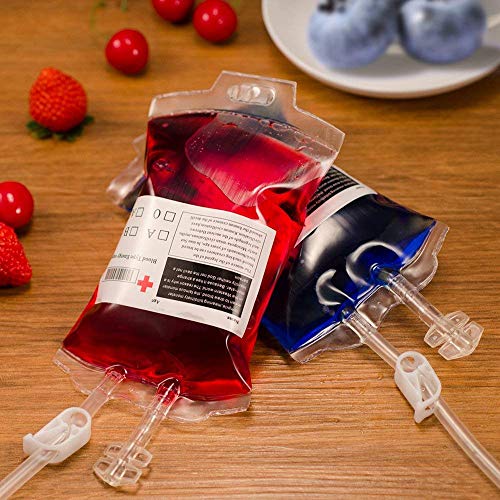 Tamaño para Fiesta Grande - 10 Bolsas de Transfusión de Sangre para Bebidas! - Decoración ideal para fiestas temáticas - Llénalas con tu bebida o coctel favorito - 350ml