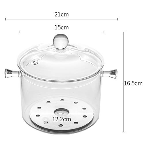 TAMUME 1.5L Olla de Sopa de Vidrio para Placa de Inducción con Manijas Fáciles de Agarrar, Estofado de Olla con Tapa Cubierta para Verduras y Sopa (2 perillas)