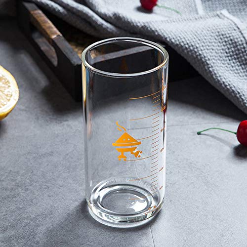 TAMUME 330ML Vaso y Taza de Cristal para Leche con Medidas,Vaso con Medidas y Tapa Amarilla de Silicona - Amarilla