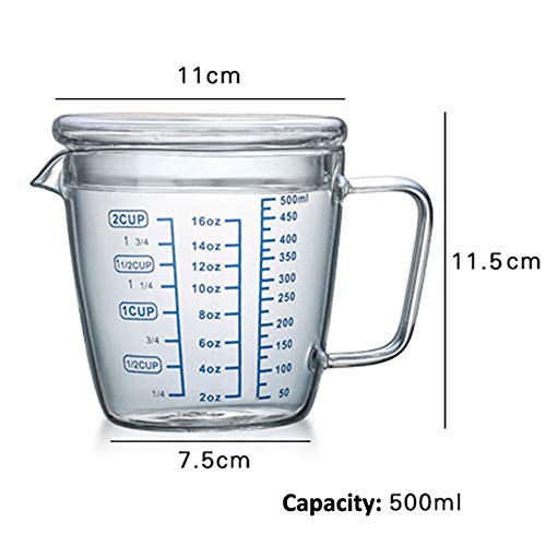 TAMUME 500ml Vasos y Jarra Medidora de Vidrio Microonda Taza de Medir con Tapa (500ML)