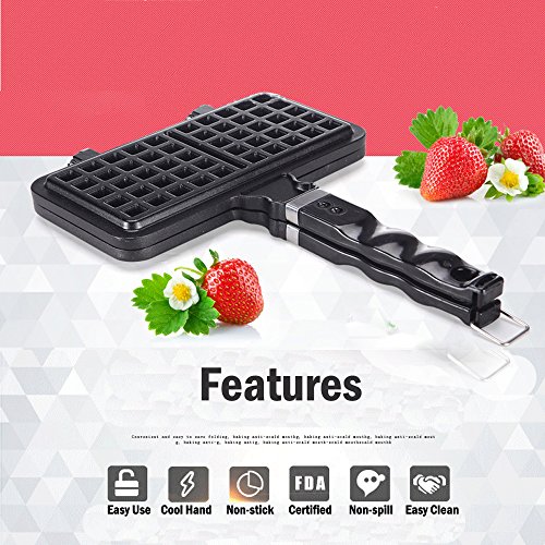 TAMUME Estufa Hacer Gofrera Doble Grande Doble Waffle Hierro de Recubrimiento de Acabado Antiadherente de 2 Waffles Square Gofrera Domo Uso de Fuego Waffle Maker