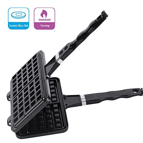 TAMUME Estufa Hacer Gofrera Doble Grande Doble Waffle Hierro de Recubrimiento de Acabado Antiadherente de 2 Waffles Square Gofrera Domo Uso de Fuego Waffle Maker