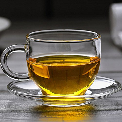 TAMUME Platillo de Vidrio Juego de 4 Ajustes Perfectamente para 100ML Taza de Té de Cristal Ideal para la Familia Servicio de Té