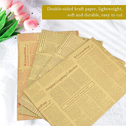 TANCUDER 20 PCS Papel de Regalo con Tema de Periódico Papel de Embalaje de Regalo Vintage Hojas de Papel Kraft de Doble Cara Papel de Envolver para Regalo y Ramo de Flores 52 * 75cm (4 Colores)