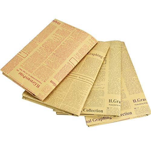 TANCUDER 20 PCS Papel de Regalo con Tema de Periódico Papel de Embalaje de Regalo Vintage Hojas de Papel Kraft de Doble Cara Papel de Envolver para Regalo y Ramo de Flores 52 * 75cm (4 Colores)