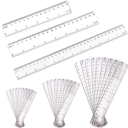 TANGGER 15PCS Regla Recta de Plástico Transparente 15cm 20cm 30cm,Regla de Doble Escala de Pulgadas y Centímetros,Herramienta de Medición para Niños Estudiantes Oficina