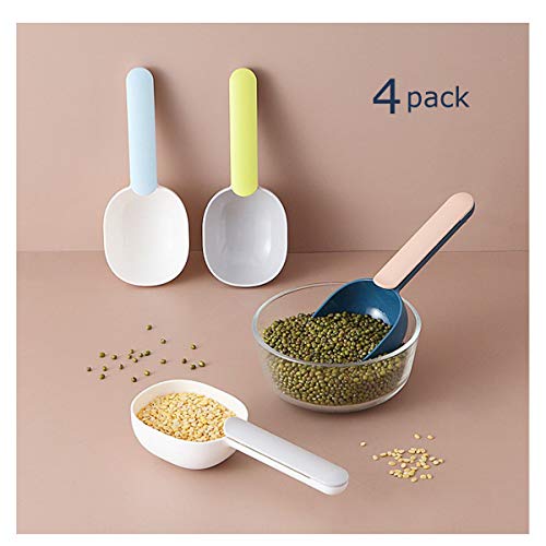 tangger 4PCS Cuchara de Cocina para Arroz Harina Palomitas de Maíz Granos de Café,Mascota Cuchara de Comida para Perros Gatos con Clip