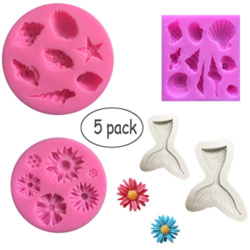 TANGGER 5 PCS Molde de Silicona Sirena de Fondant Molde de La Cáscara de Silicona DIY para Decoración de La Torta de Fiesta de Sirena