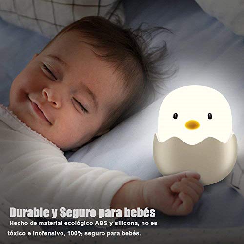 Tanouve Luz Nocturna, 1200mAh Luz Quitamiedos Lámpara Infantil de Polluelo con Brillo Ajustable/ Control Tátil/ Regargable para Niños Bebés