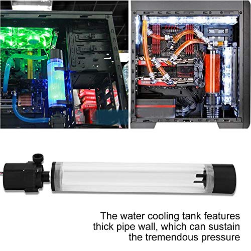 Tanque de enfriamiento de agua con bomba, computadora acrílica DIY Tanque de enfriamiento de agua Depósito del cilindro 19W Bomba G1/4, Intercambiador de calor de refrigeración de la CPU(300mm)