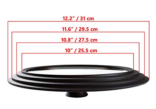 Tapa de vidrio Universal , tapas graduadas de cocina, de tamaño múltiple, 10” / 25.5 cm, 10.8” / 27.5 cm, 11.6” / 29.5 cm (bordes exteriores 31 cm / 12.2”) para ollas y sartenes, negro