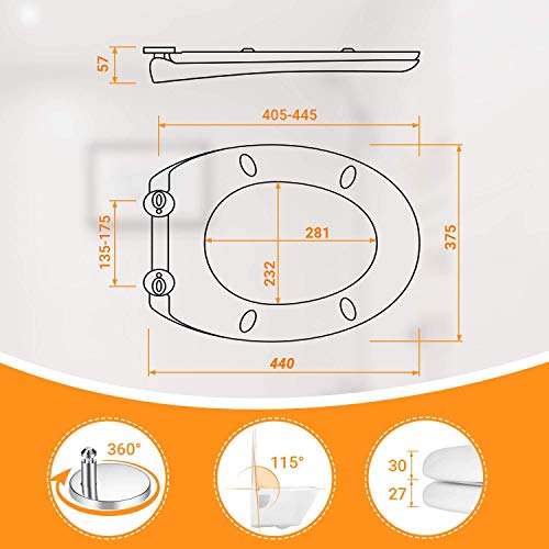 Tapa WC Universal, TACKLIFE TBTS05B Asiento de Inodoro en Forma de O con Liberación Rápida Tapa de Inodoro con Cierra Suave y Silencioso Fácil de Instalación y Limpieza