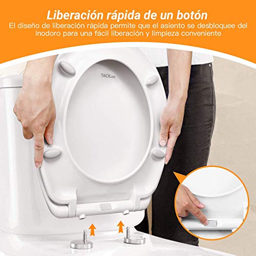 Tapa WC Universal, TACKLIFE TBTS05B Asiento de Inodoro en Forma de O con Liberación Rápida Tapa de Inodoro con Cierra Suave y Silencioso Fácil de Instalación y Limpieza