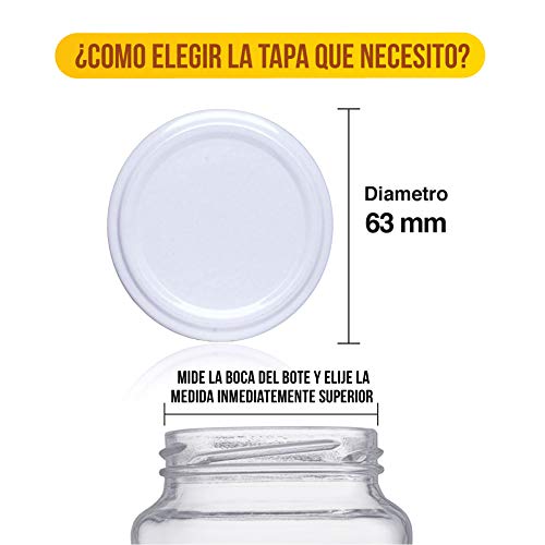 Tapas metalicas para tarros de Cristal Botes hermeticos Tapa de Repuesto de conservas Tarro hermetico Bote de Vidrio de Diferentes diametros Tapas a Rosca (63 mm diámetro)