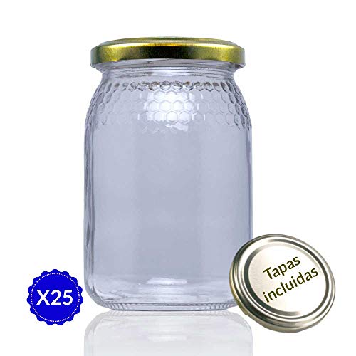 Tapas Rioja 380 ml (1/2 kg) -Medio Pack 25 u. Tarro de Cristal para Miel, Unidades