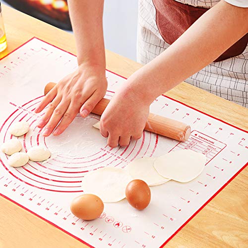 Tapete de Silicona para Hornear y Amasar la Masa, Raspador de Regalo y Cepillo de pastelería, Baking Mat con Medidas, Libre de BPA, para Hacer Fondant Pizza Dough Tarta, 60 x 40 cm