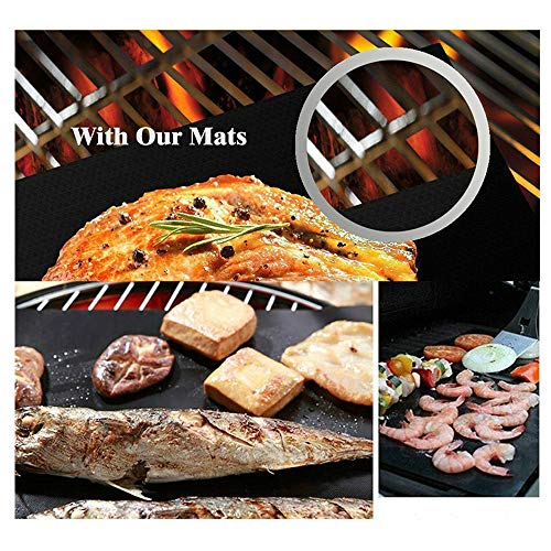 Tapete Parrilla Barbacoa, SenPuSi Set de 3 Estera para Parrilla de Barbacoa Reutilizable Estera Antiadherente con Acabado BBQ Grill Mat Teflón, Carbón Vegetal, Horno y Barbacoas Eléctricas