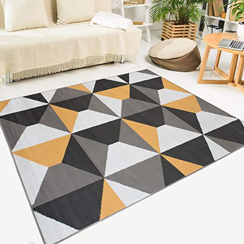 Tapiso Maya Alfombra de Salón Sala Diseño Moderno Naranja Gris Blanco Negro Geométrico Trapecios Mosaico 200 x 300 cm