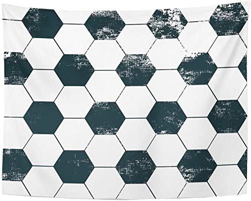 Tapiz de fútbol con diseño de pelota de fútbol con hexágono negro abstracto patrón deportivo repetido, tapices para colgar en la pared para sala de estar, 130 x 150 cm