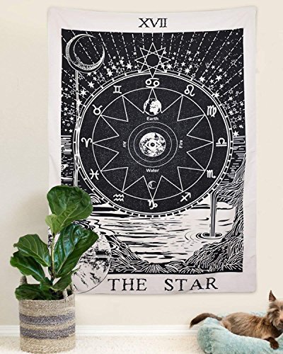 Tapiz "Tarot" de Amknn, con imagen de la luna, las estrellas y el sol; para colgar en la pared